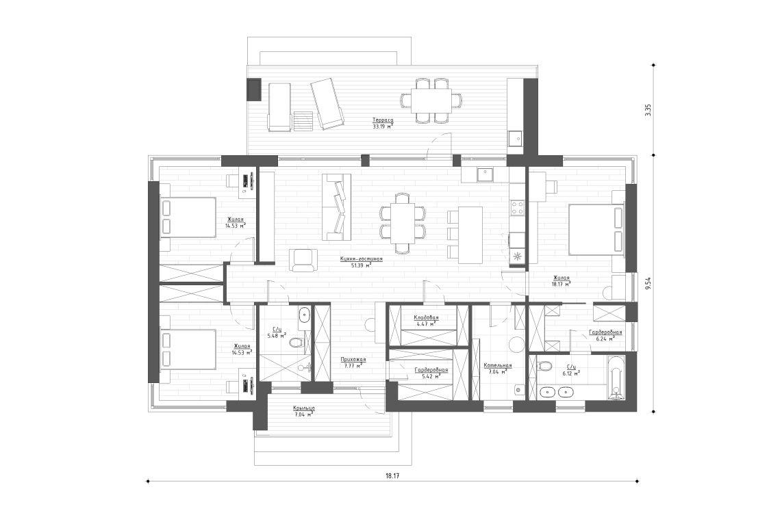 Планировочное решение 141 м²