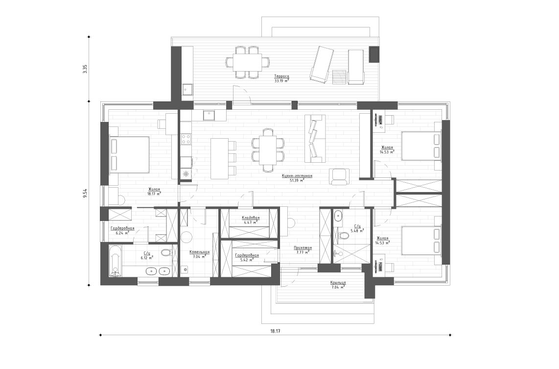 Планировочное решение 141 м²