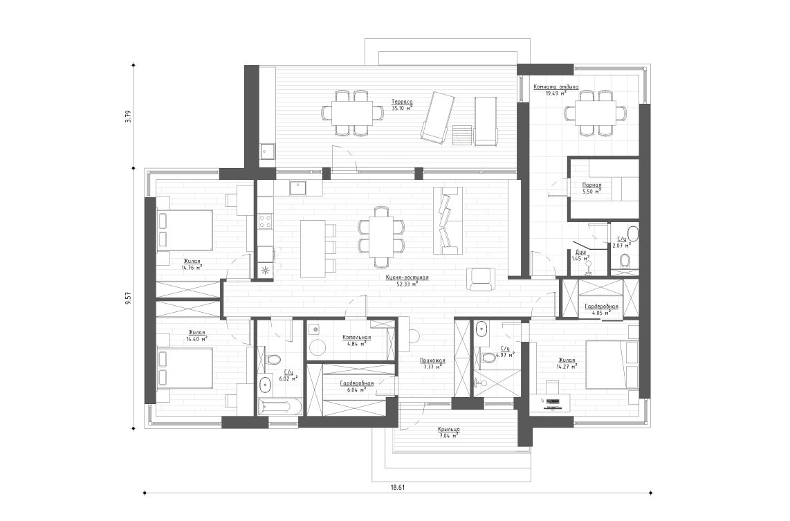 Планировочное решение 158 м²