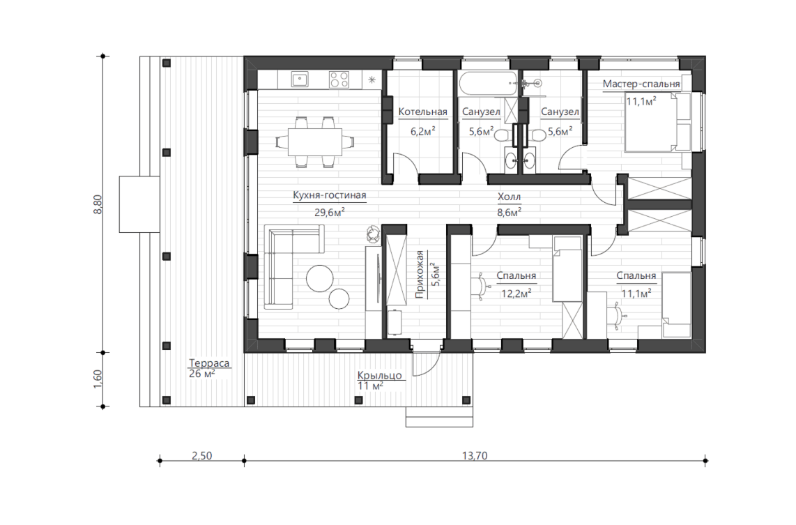 Планировочное решение 96 м²
