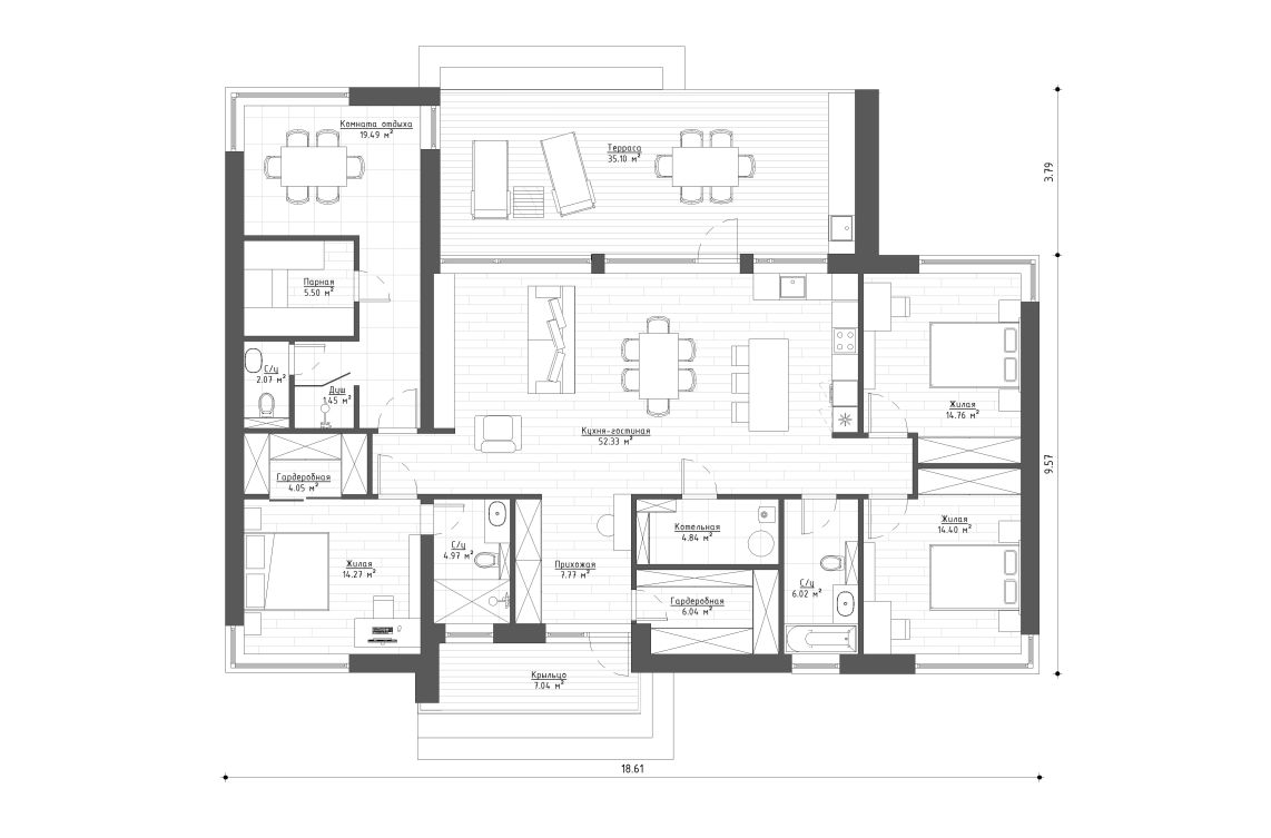 Планировочное решение 158 м²