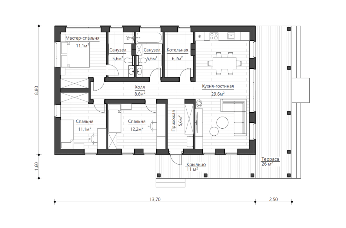 Планировочное решение 96 м²