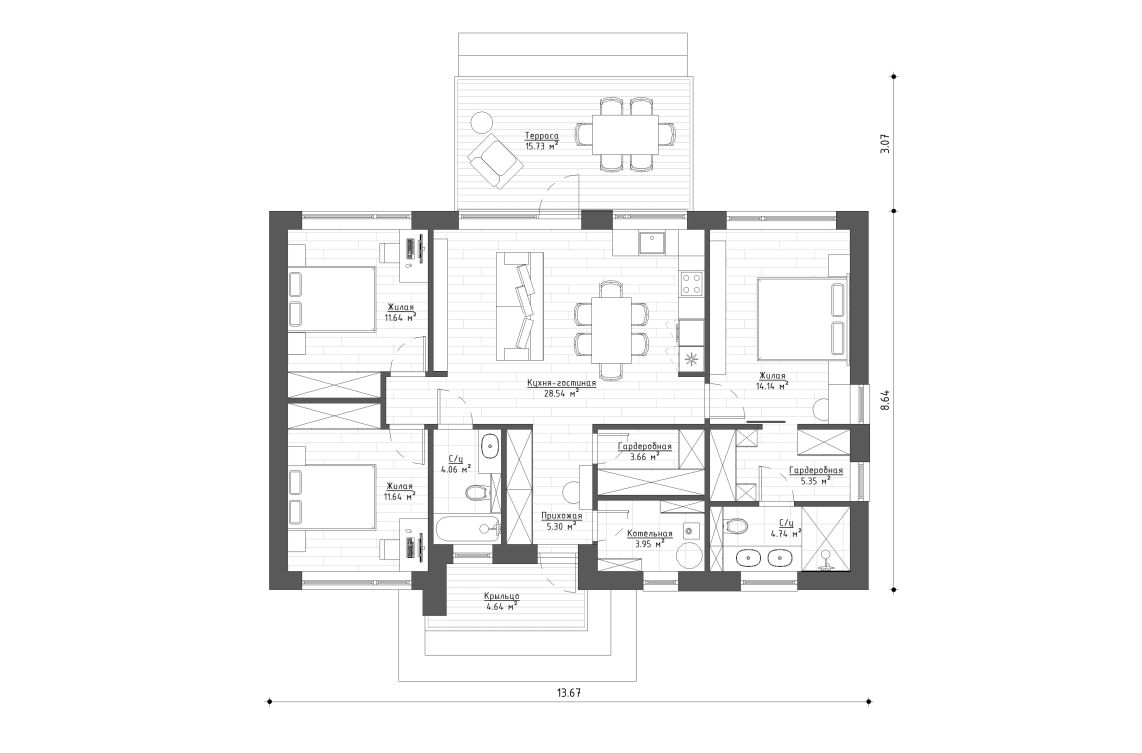 Планировочное решение 93 м²
