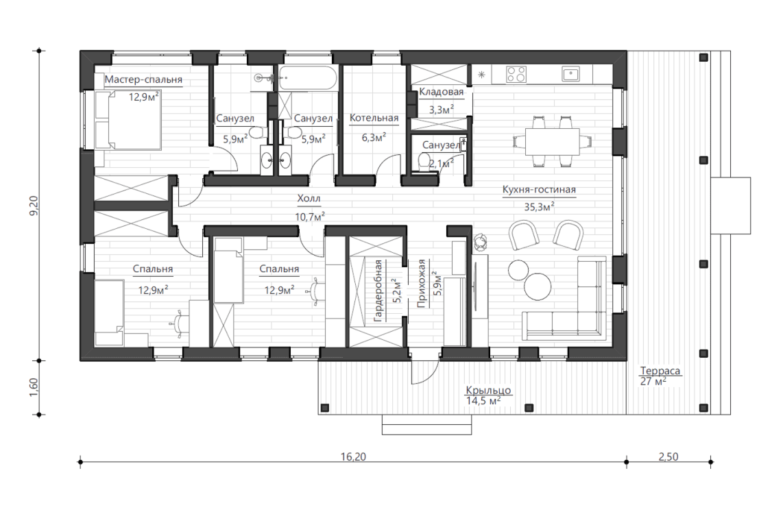 Планировочное решение 120 м²