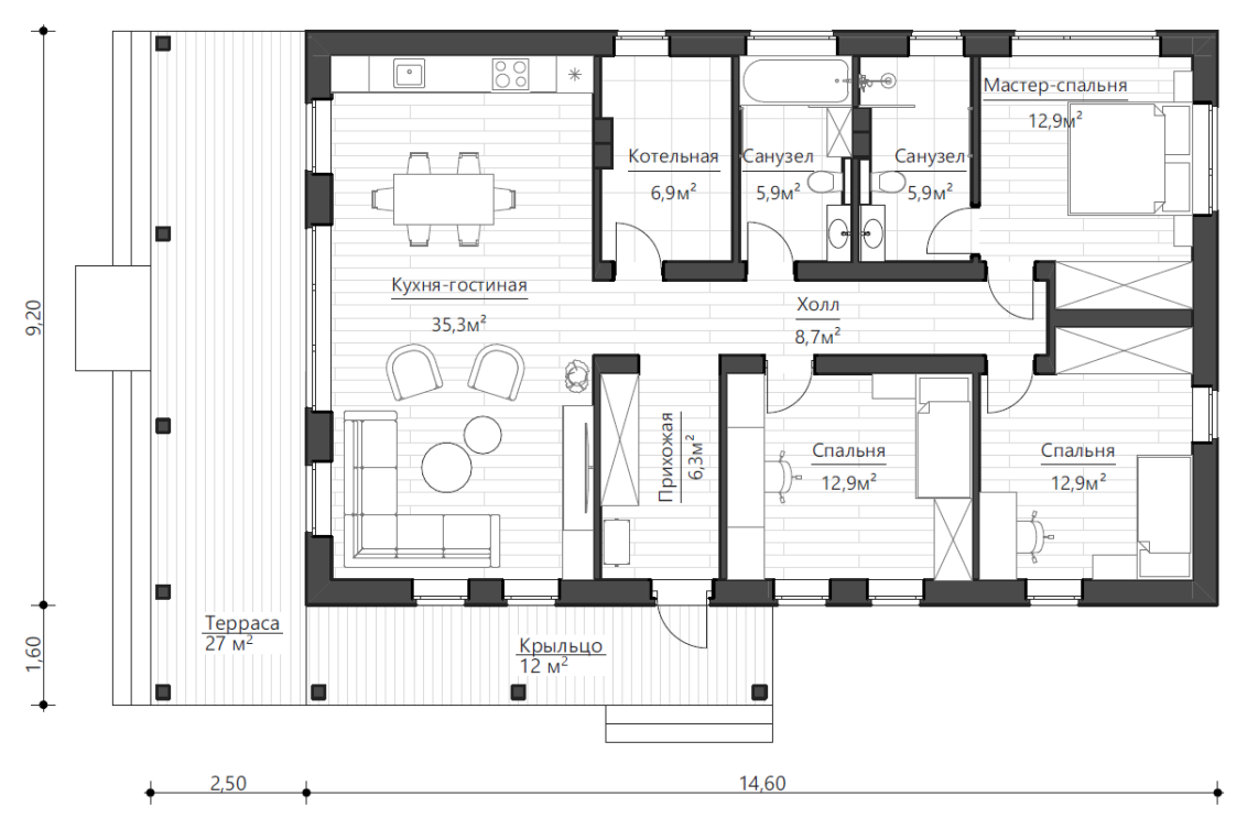 Планировочное решение 110 м²