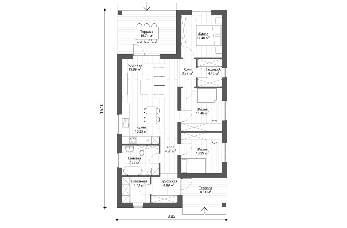 Планировочное решение 93,07 м²