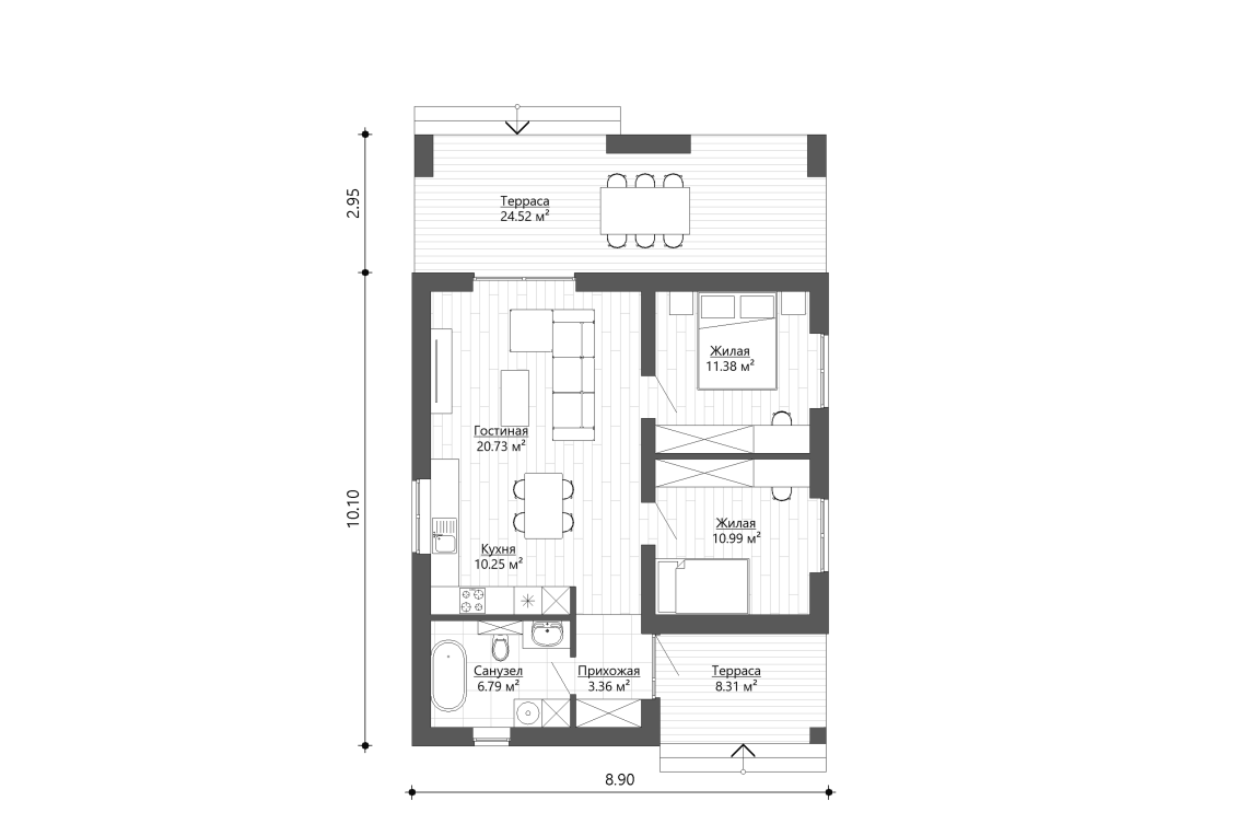 Планировочное решение 63,5 м²