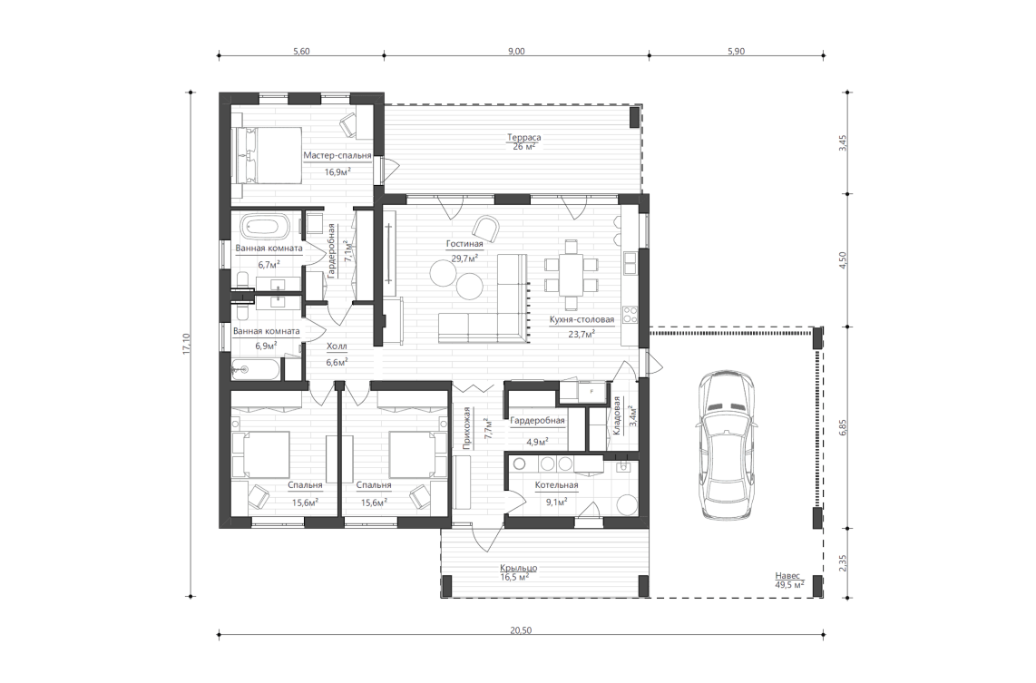 Планировочное решение 154 м²