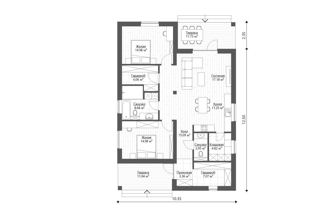 Планировочное решение 107 м²