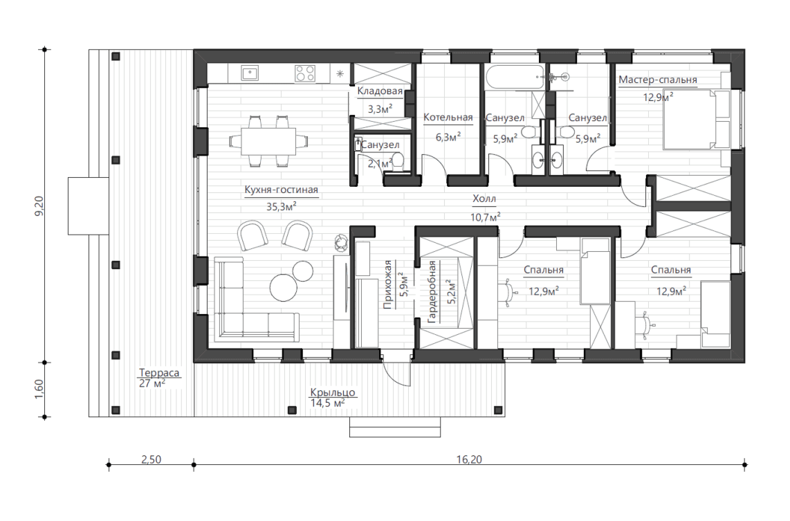 Планировочное решение 120 м²