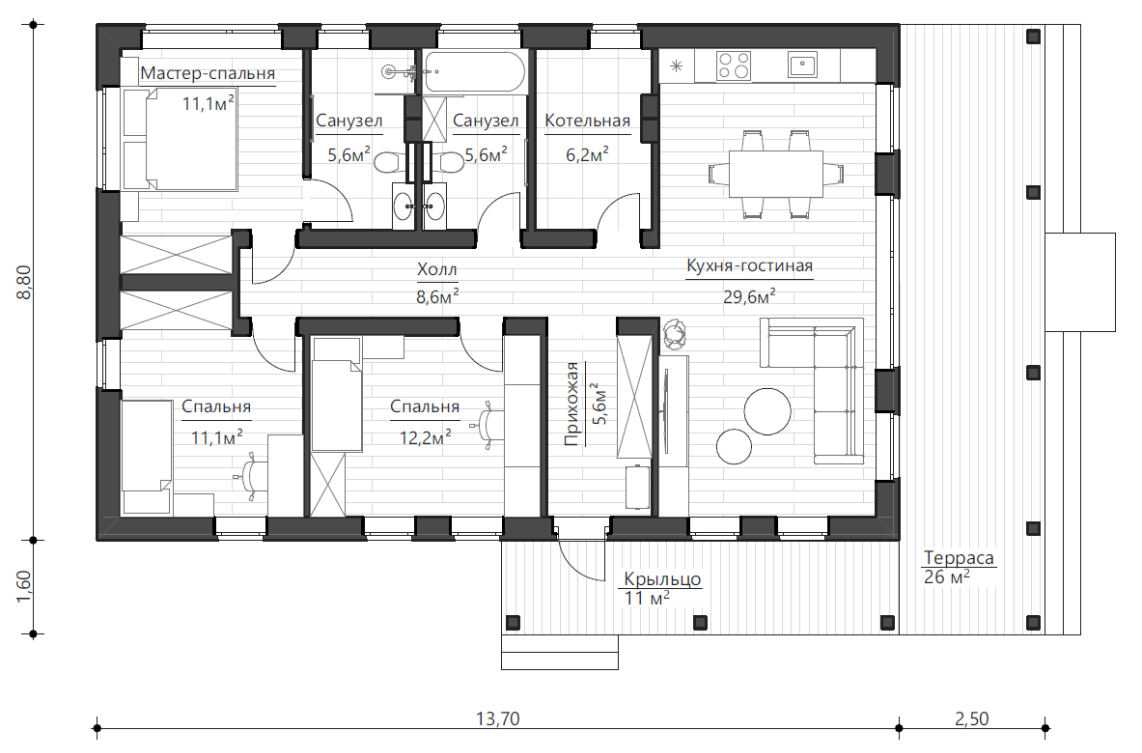 Планировочное решение 100 м²