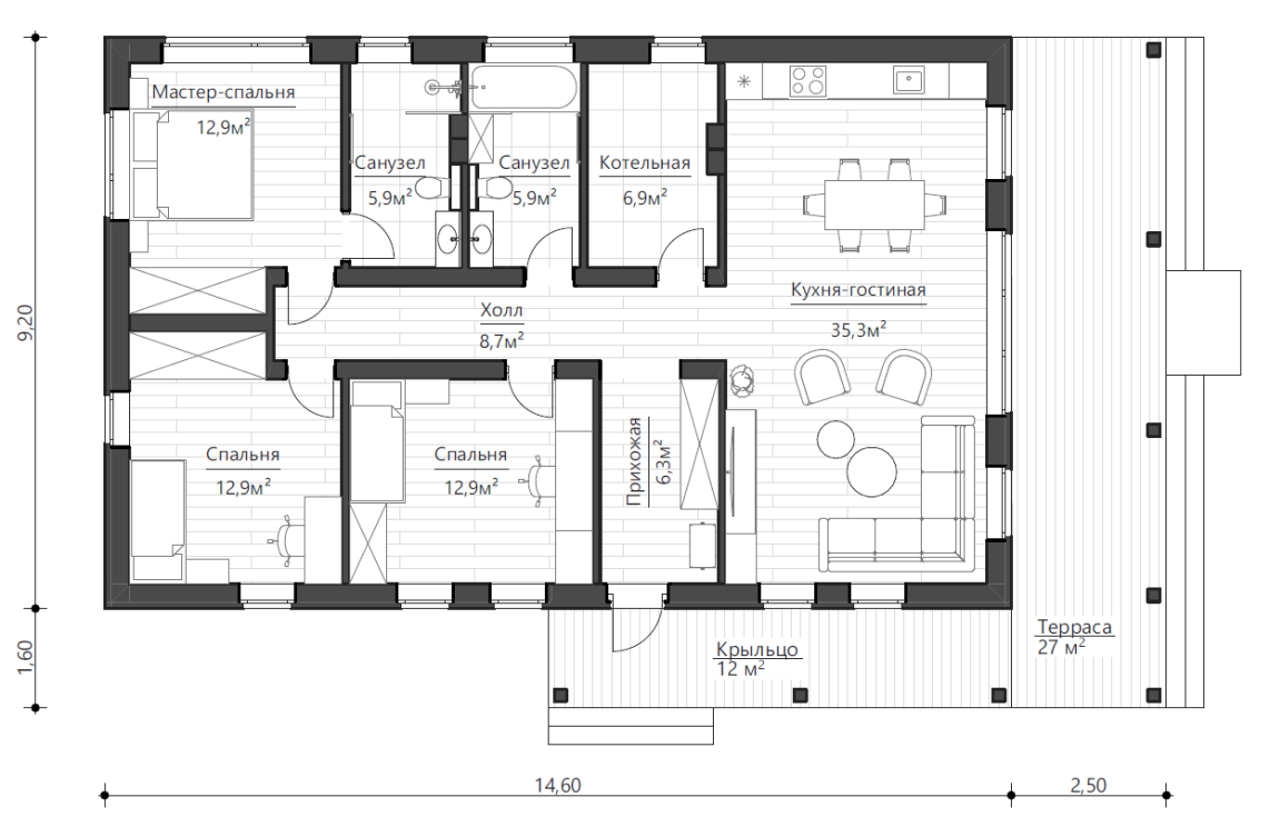 Планировочное решение 110 м²