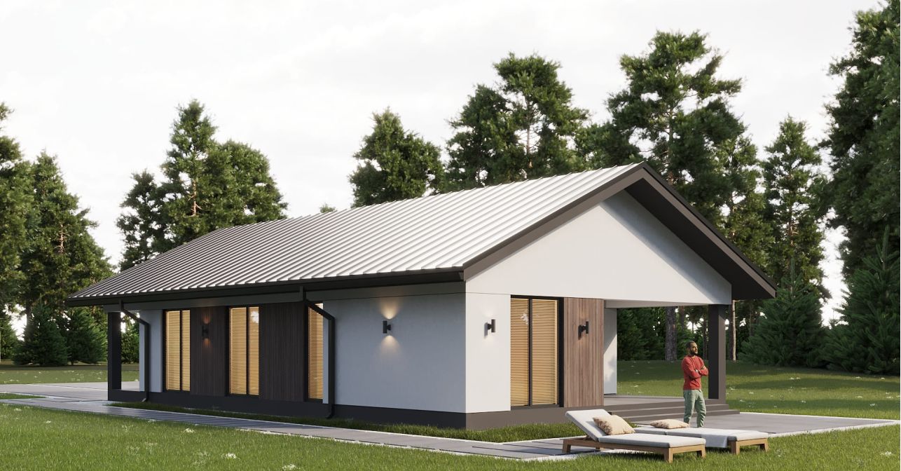 Кварцит с двускатной кровлей 64 м²