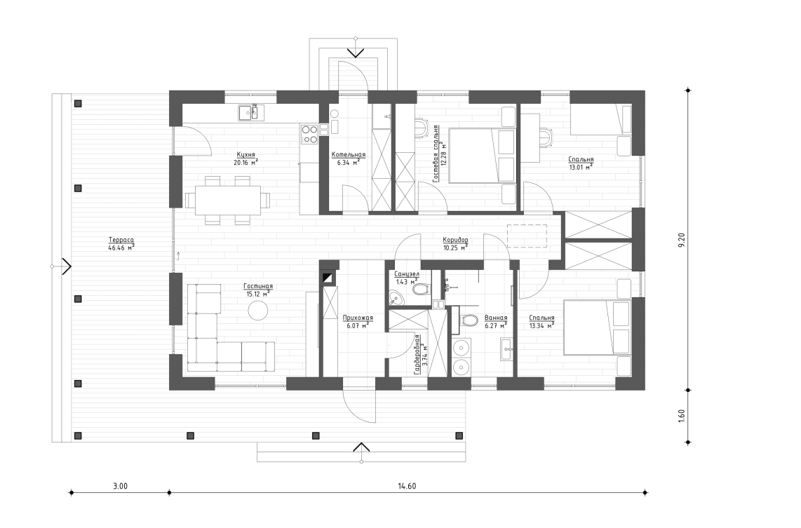 Планировочное решение 108 м²