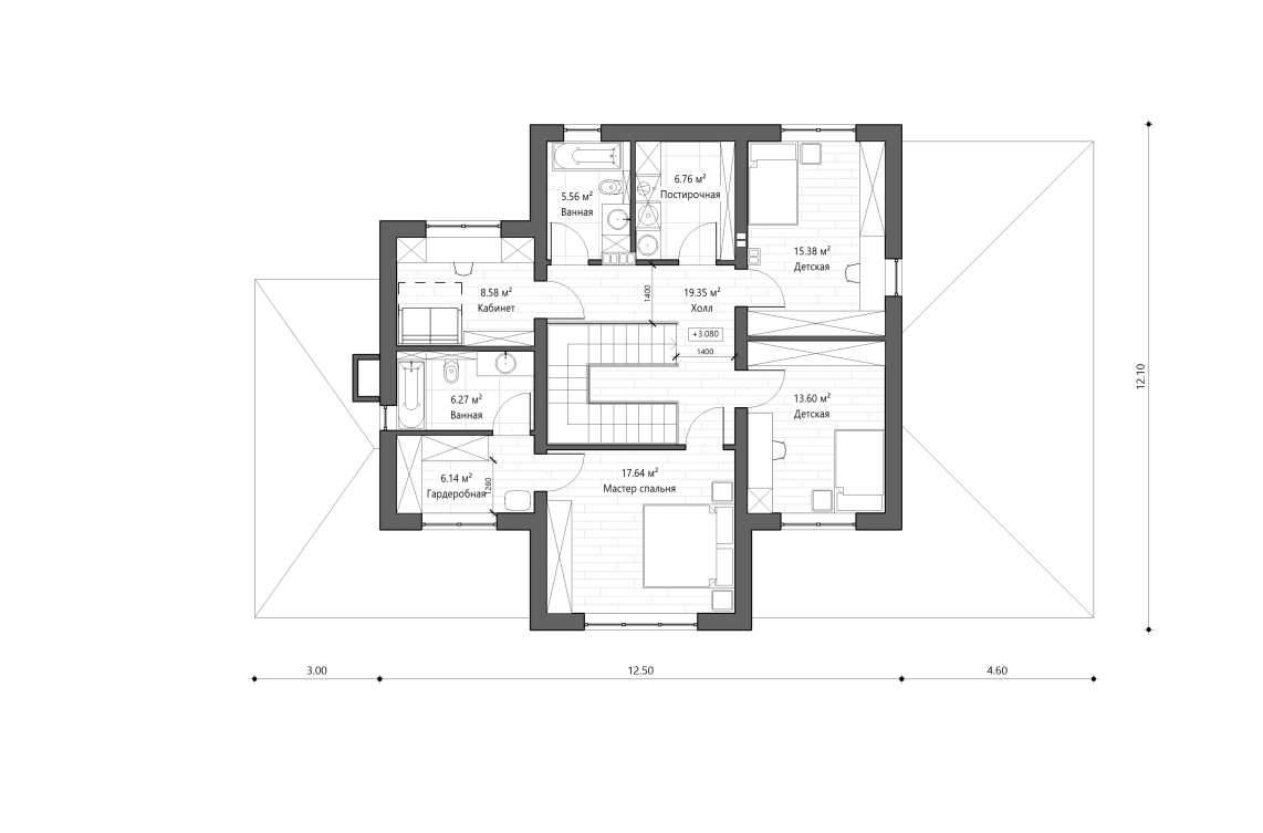 Планировочное решение 2-го этажа 222 м²