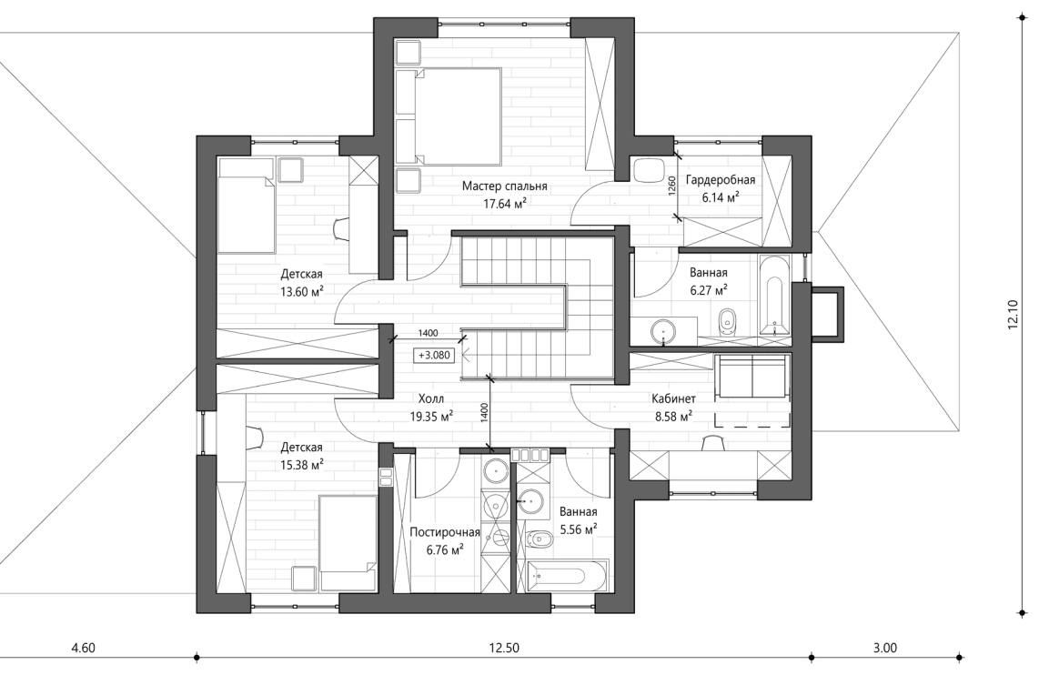 Планировочное решение второго этажа 220 м²