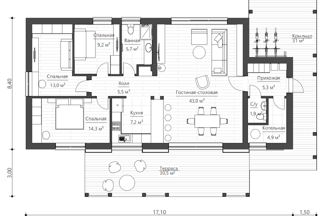 Планировочное решение 110 м²