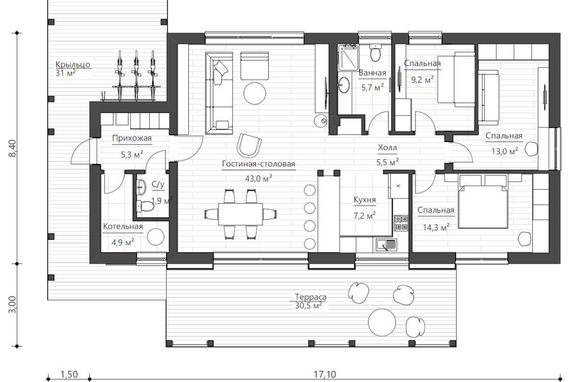 Планировочное решение 110 м²