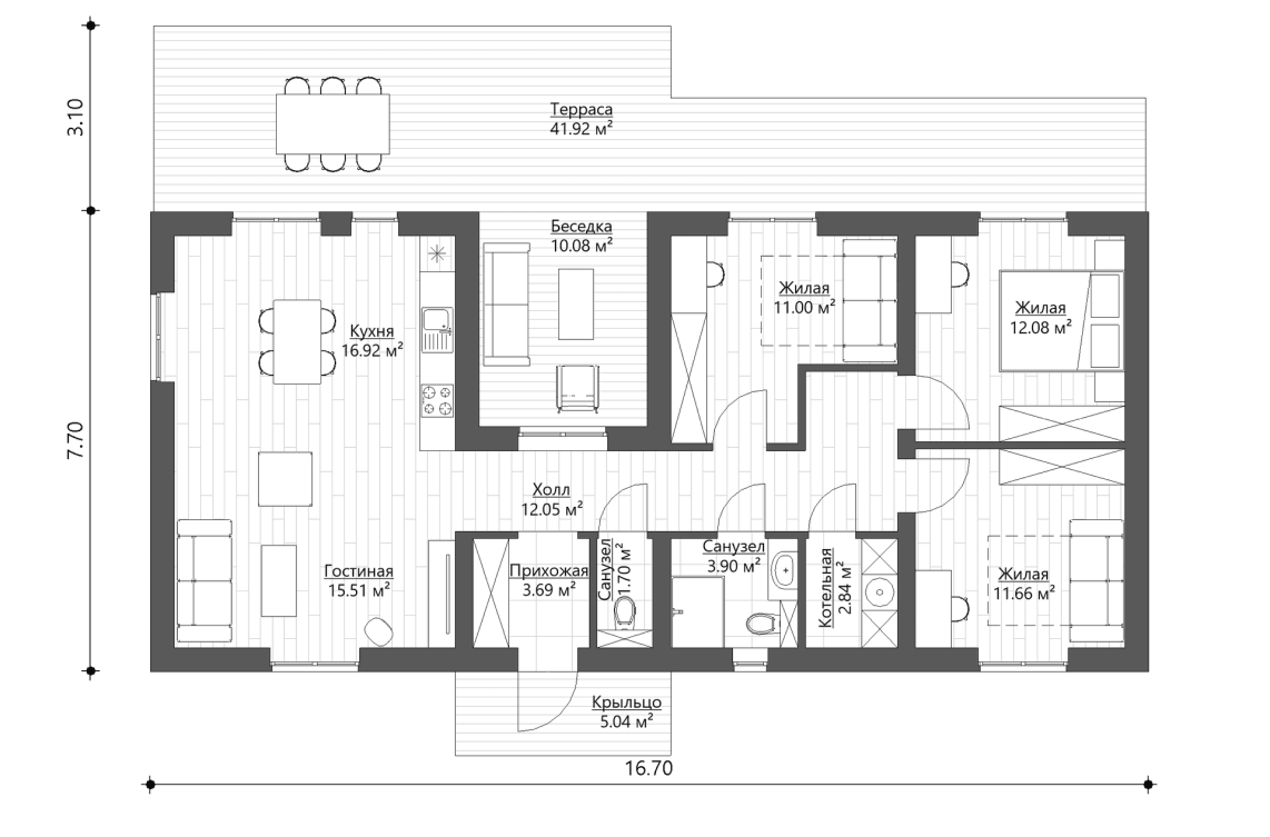 Планировочное решение 91,35 м²