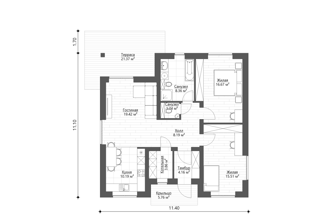 Планировочное решение 90 м²