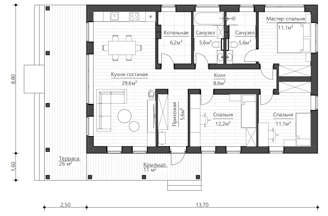 Планировочное решение 100 м²