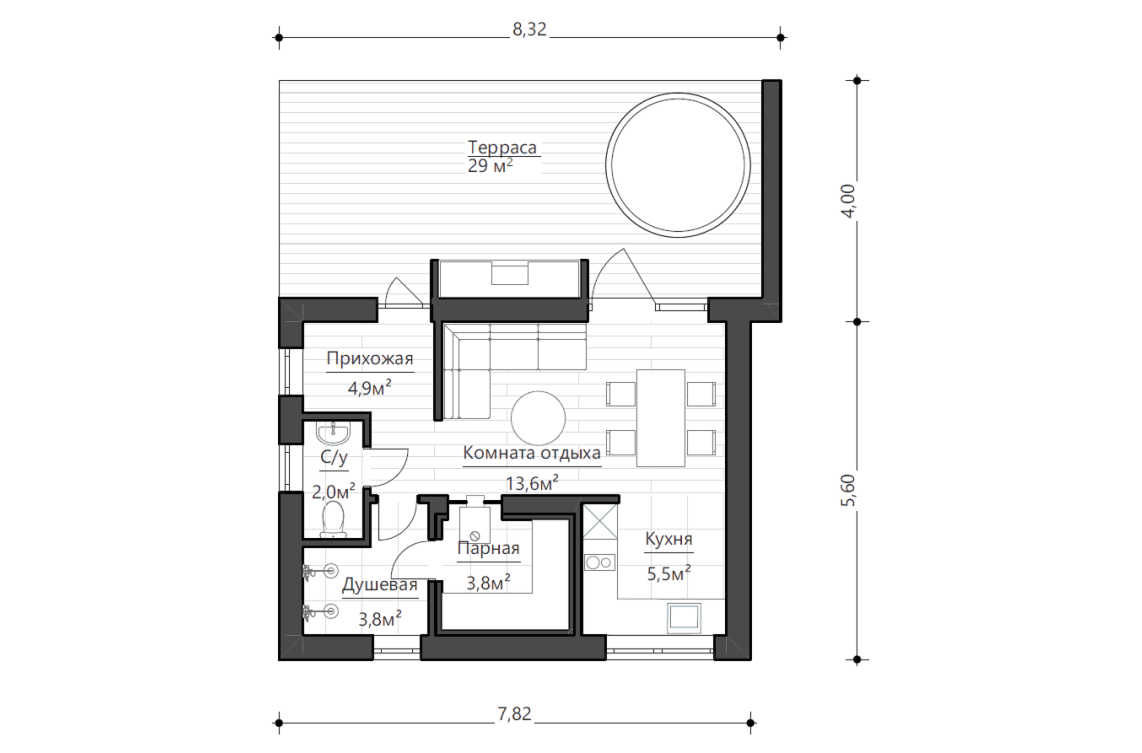 Планировочное решение 34 м²