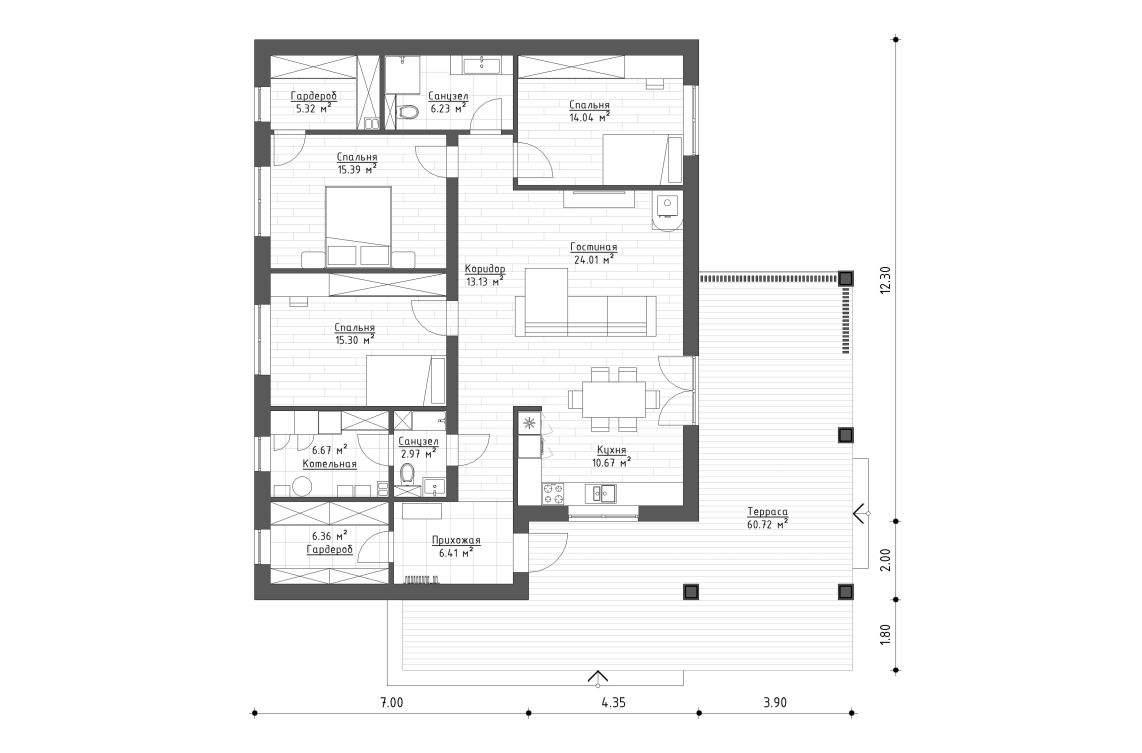 Планировочное решение 127 м²