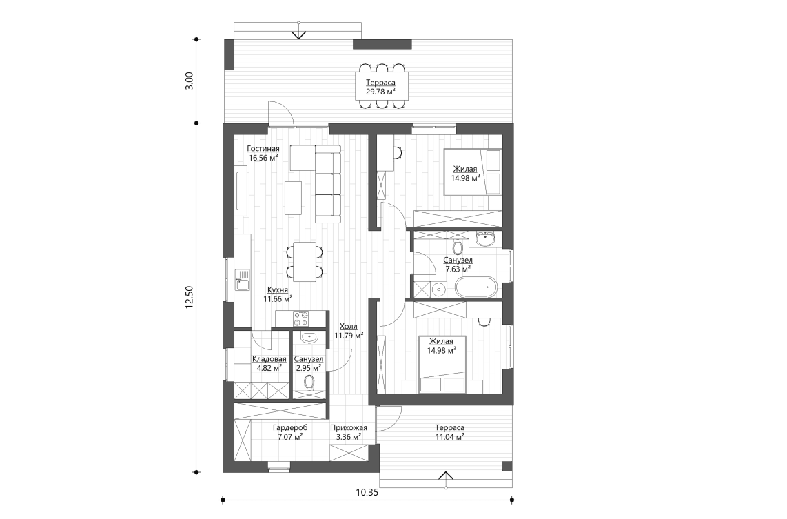 Планировочное решение 95,8 м²