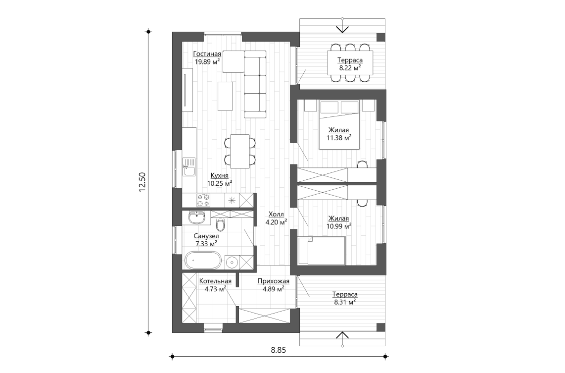 Планировочное решение 73,66 м²