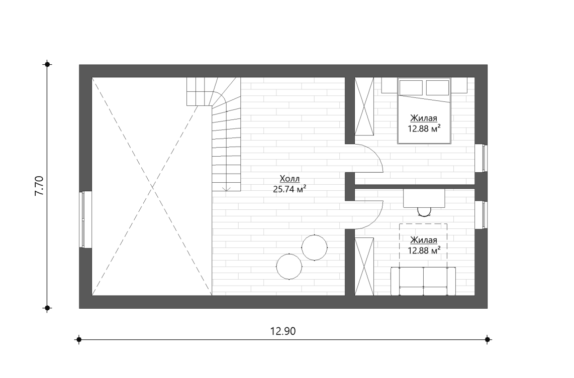 Планировочное решение 2-го этажа 119 м²