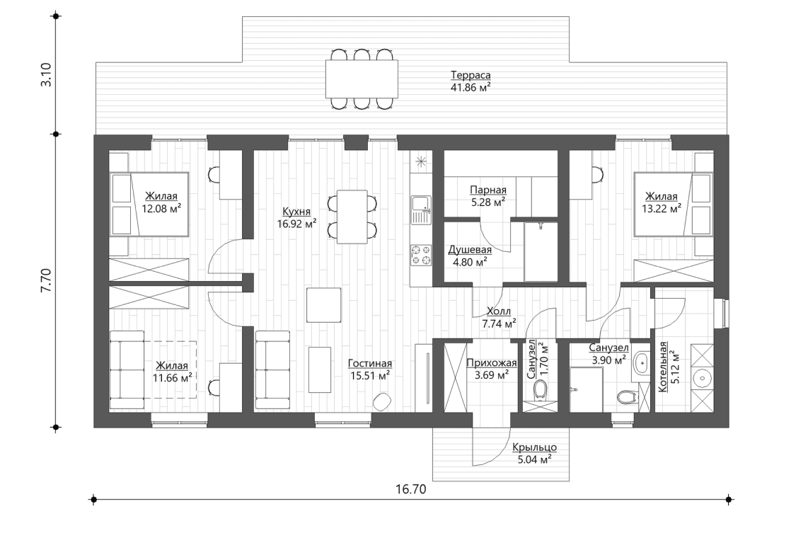 Планировочное решение 101,62 м²