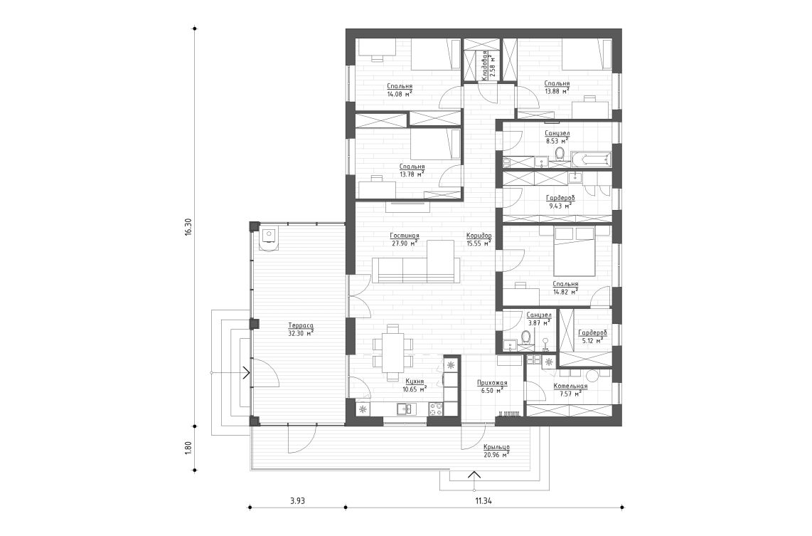 Клиентское решение 1 - 154 м²