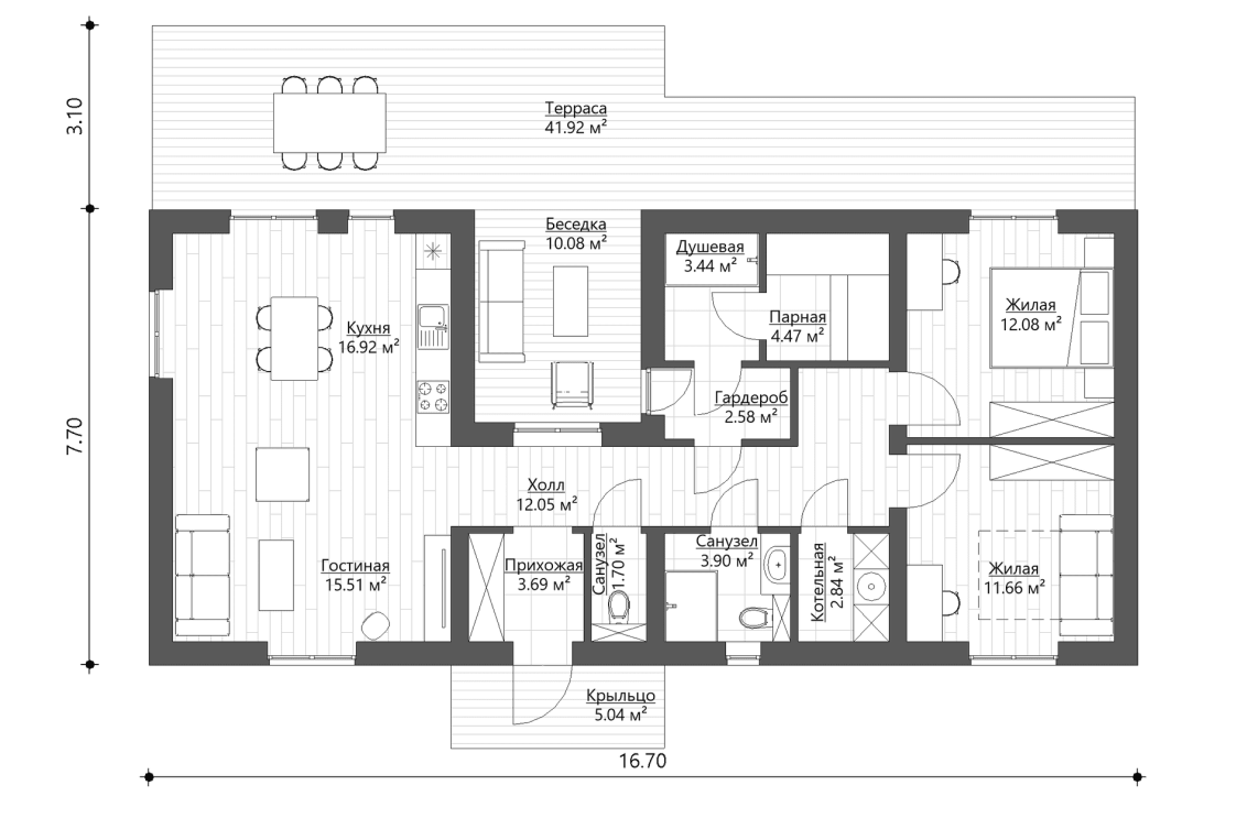 Планировочное решение 90,84 м²