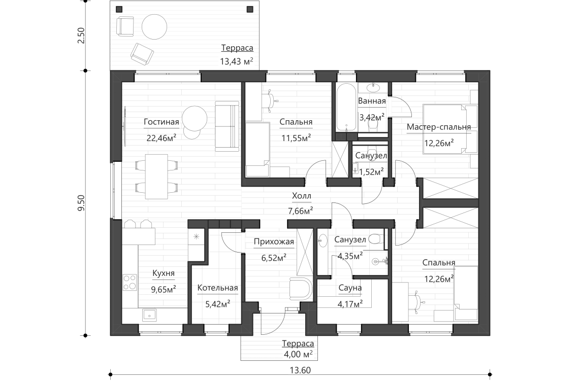 Планировочное решение 100 м²