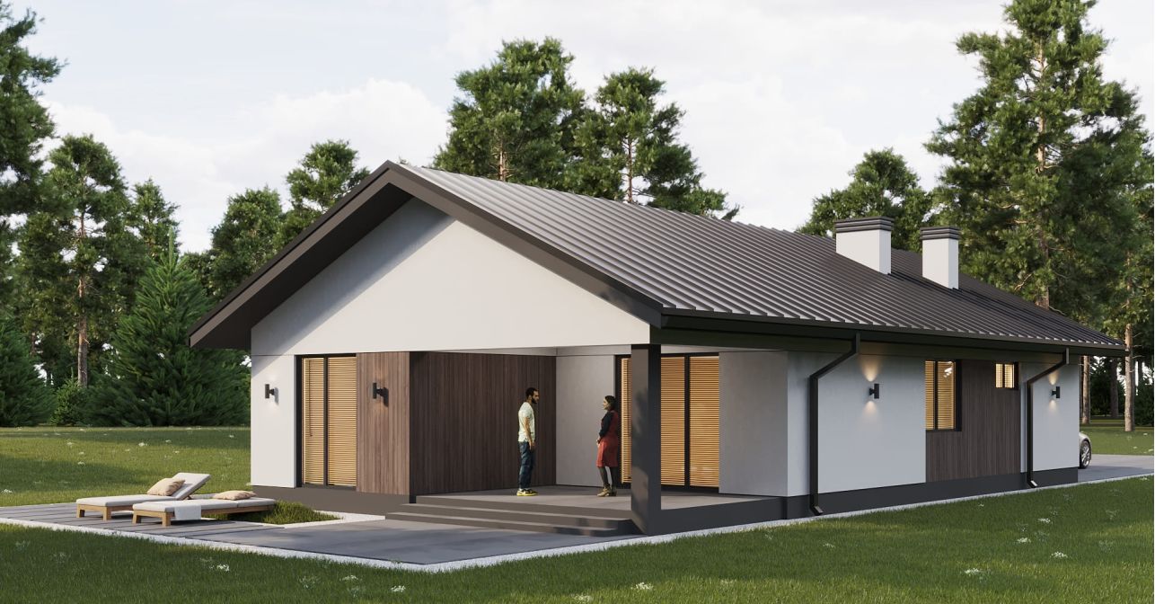 Кварцит с двускатной кровлей 64 м²