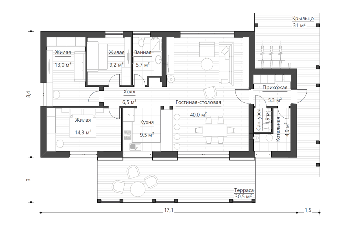 Планировочное решение 110 м²