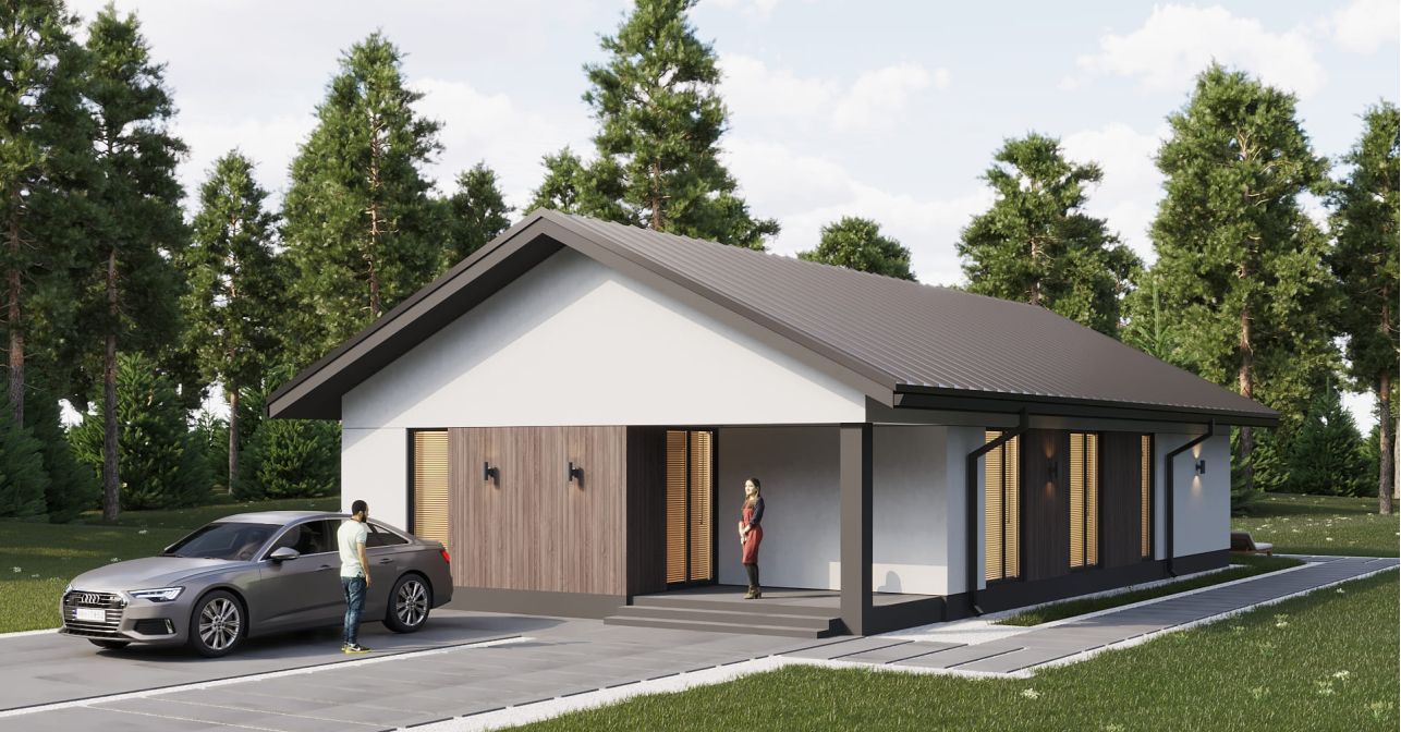 Кварцит с двускатной кровлей 64 м²