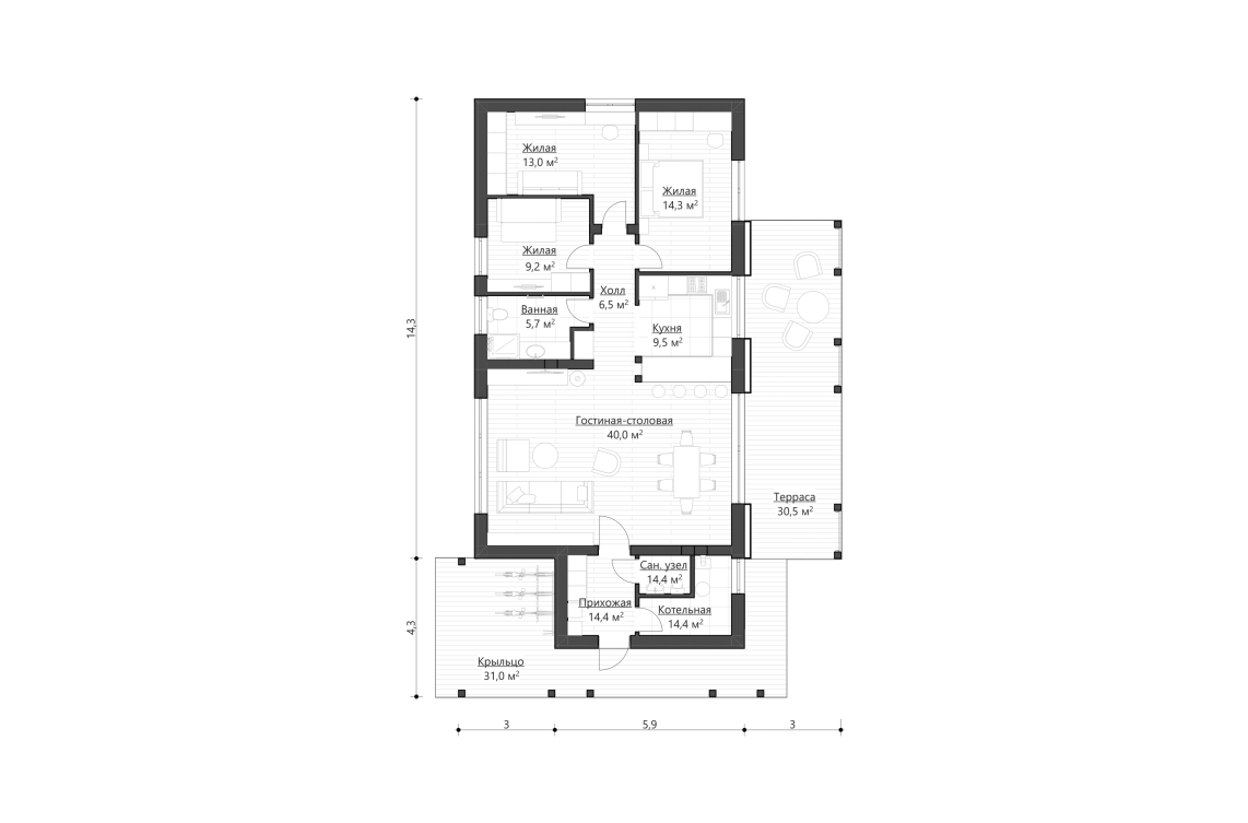 Планировочное решение 110 м²