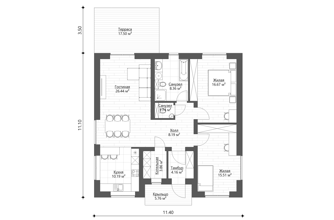 Планировочное решение 95 м²