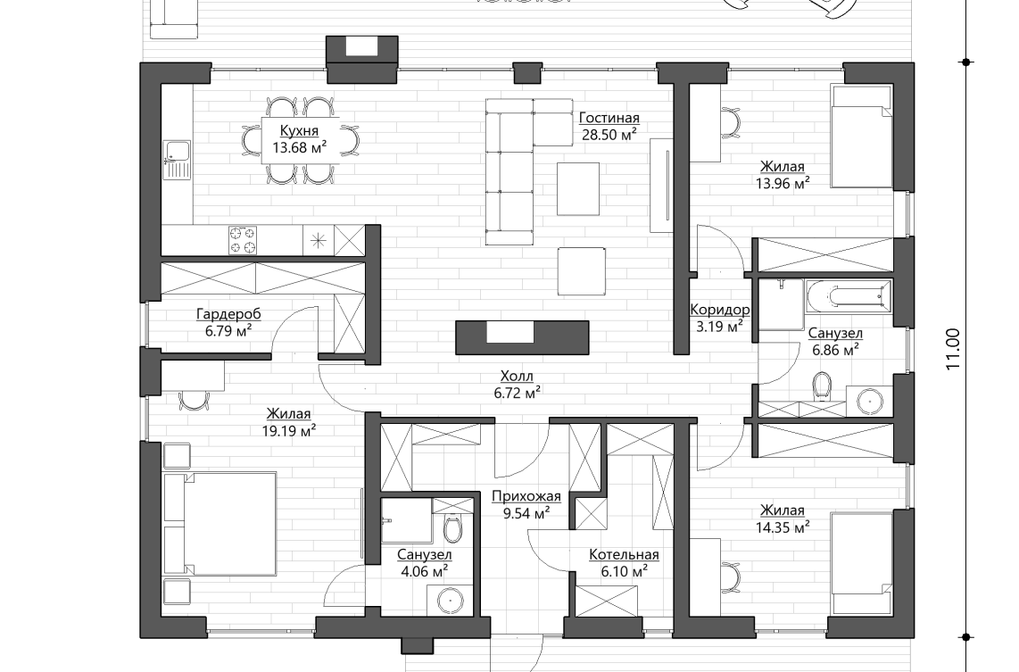 Планировочное решение 130 м²