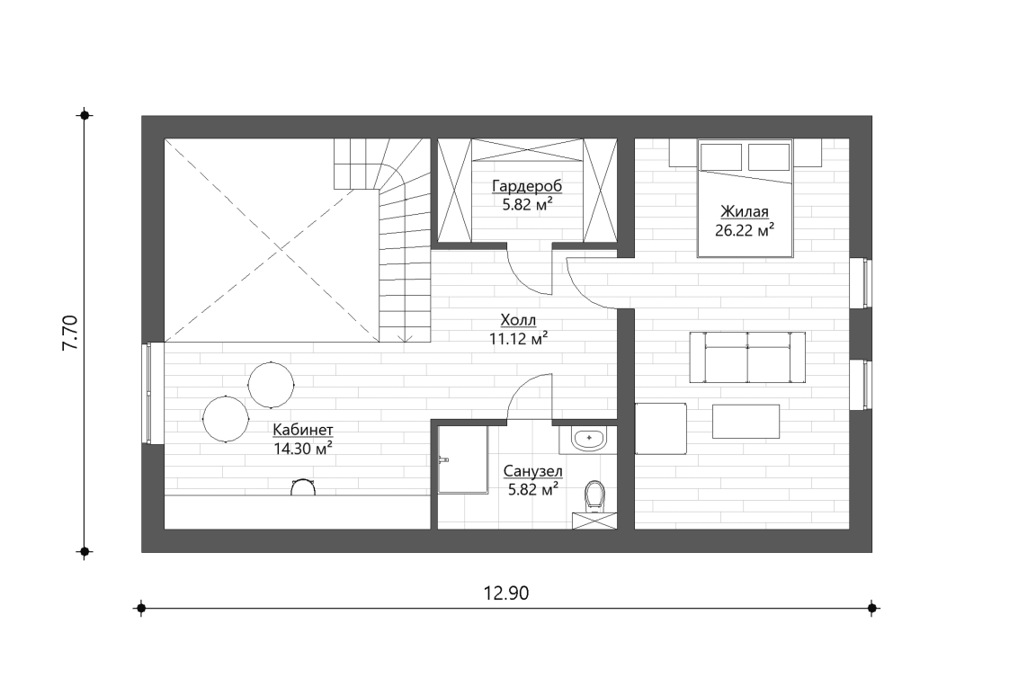 Планировочное решение 2-го этажа 141 м²