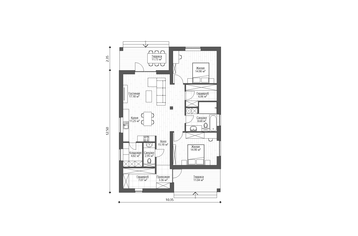 Планировочное решение 106,51 м²