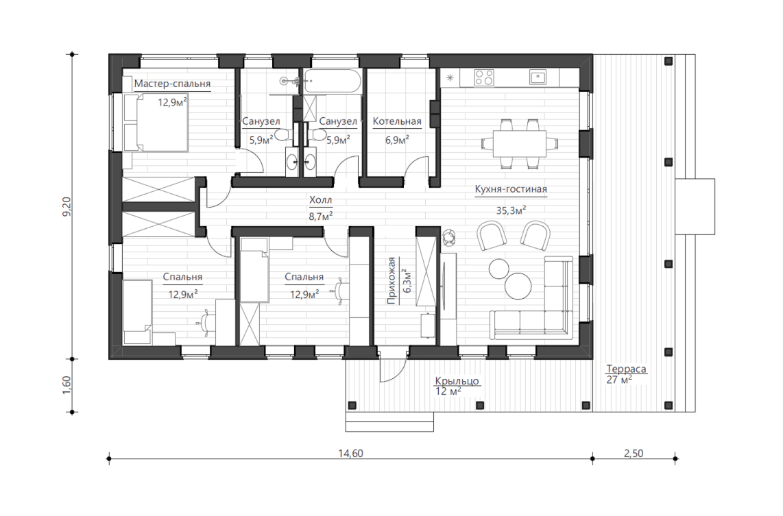Планировочное решение 108 м²
