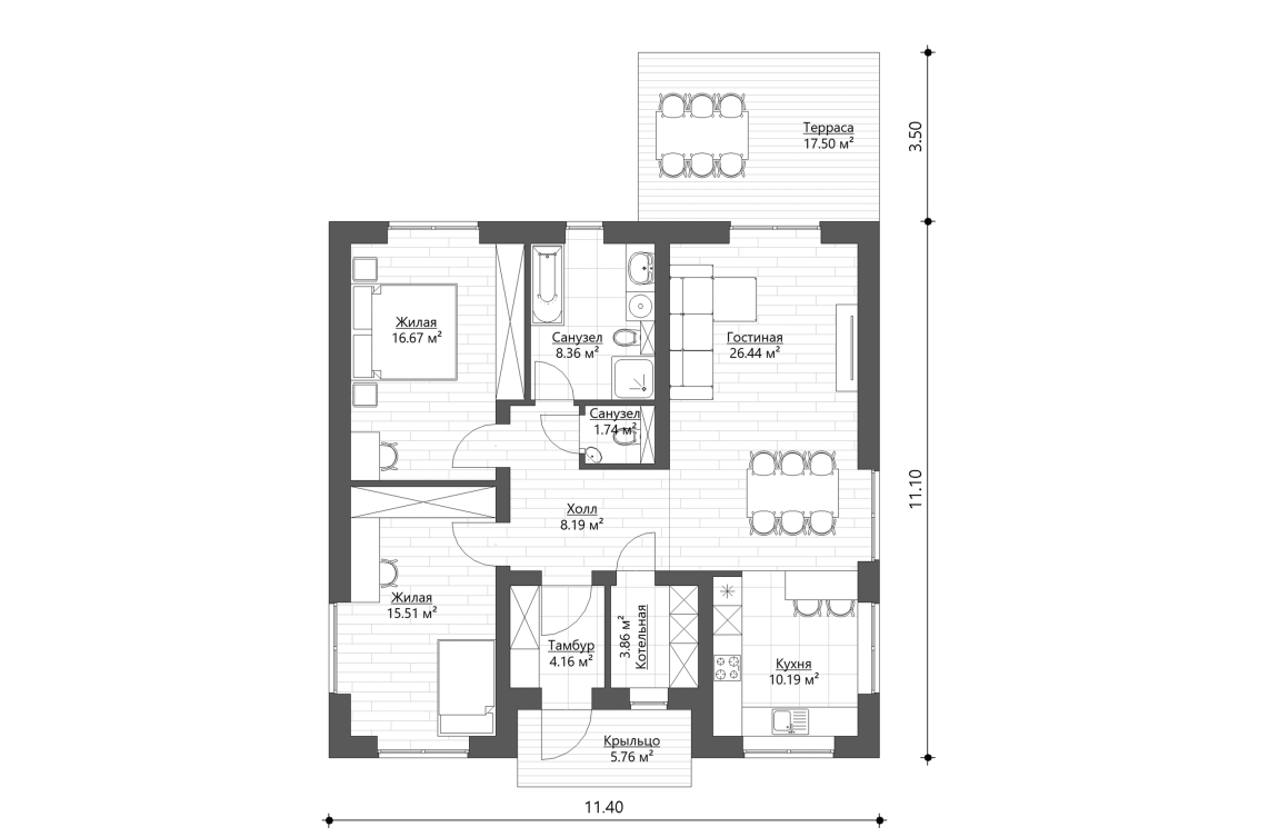 Планировочное решение 95 м²