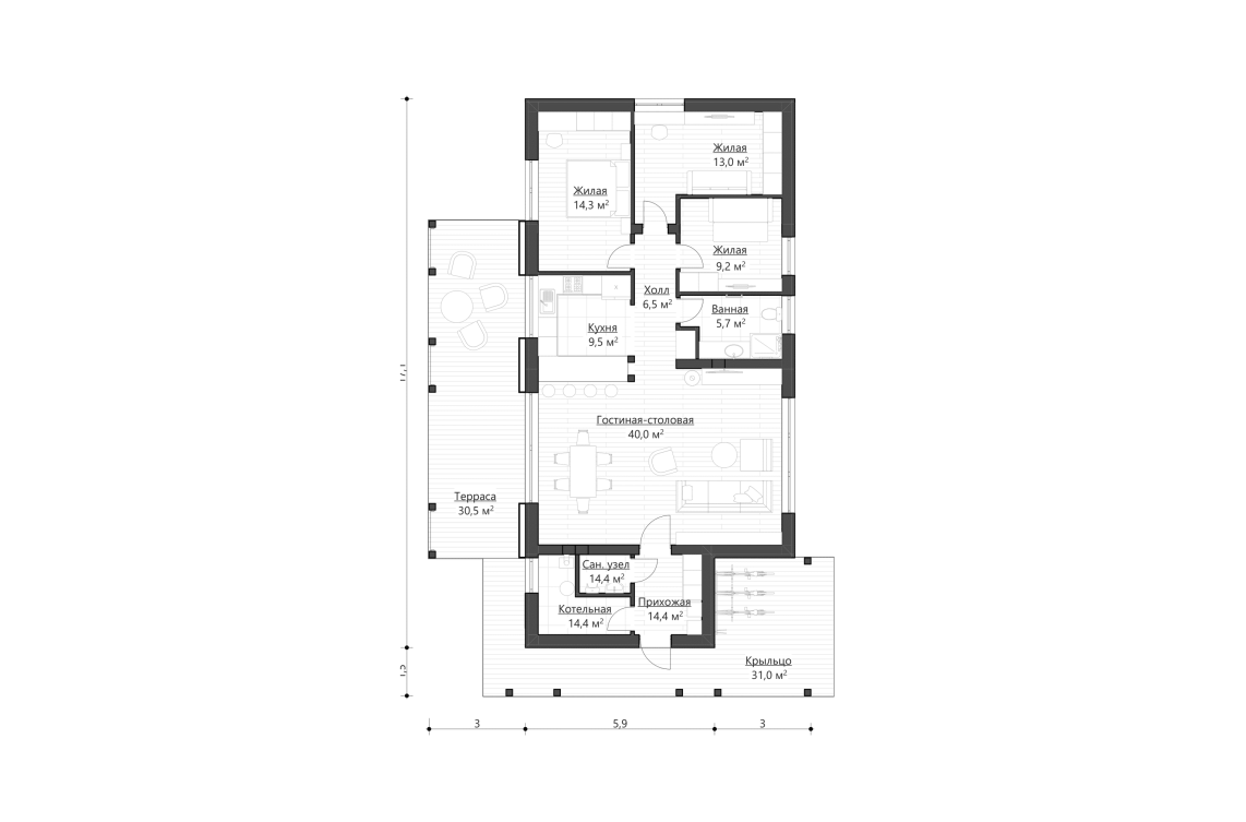 Планировочное решение 110 м²
