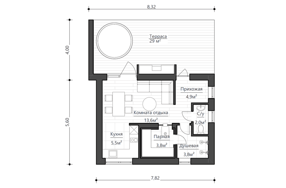 Планировочное решение 34 м²
