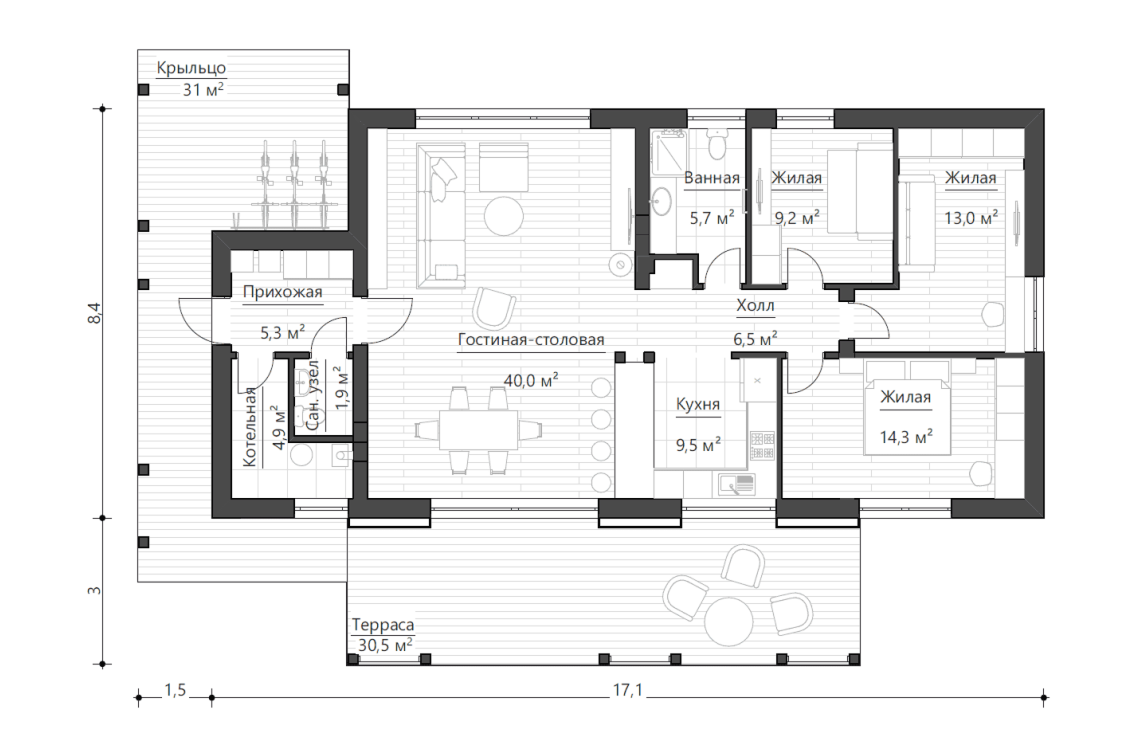 Планировочное решение 110 м²