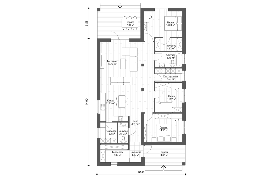 Планировочное решение 134,01 м²