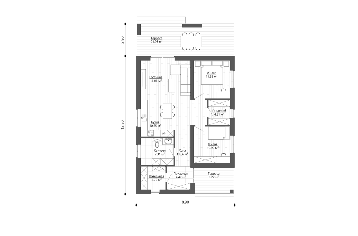 Планировочное решение 81,55 м²