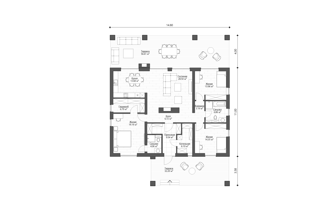 Планировочное решение 133 м²